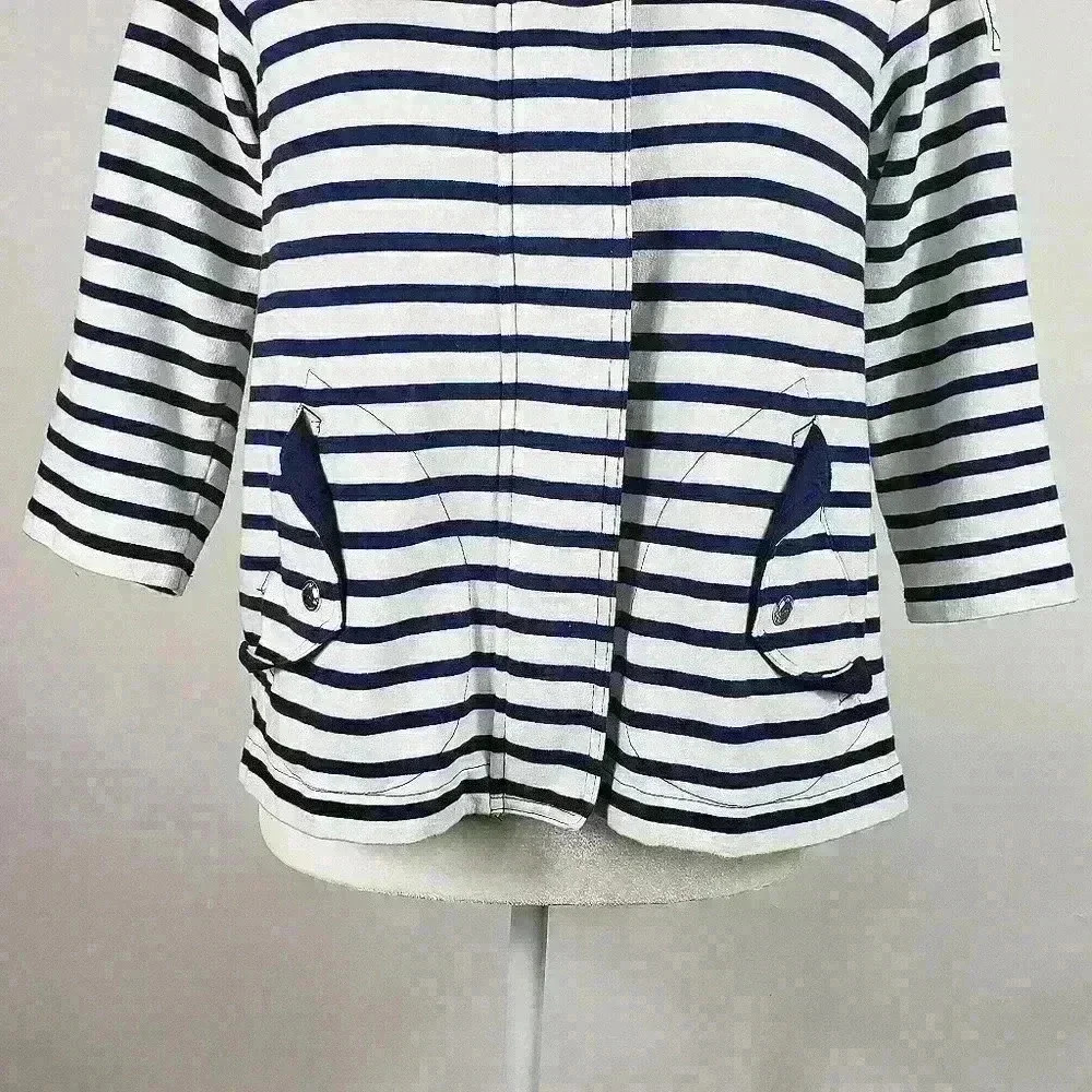 Lauren Ralph Lauren Active Jacket Navy White Stripes 3/4 Sleeves Cotton Size S - Picture 6 of 16